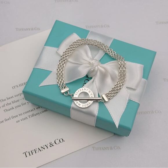 Tiffany & Co. Somerset Mesh Toggle Bracelet Sterling Silver W/Gift Pouch & Box - Picture 1 of 9
